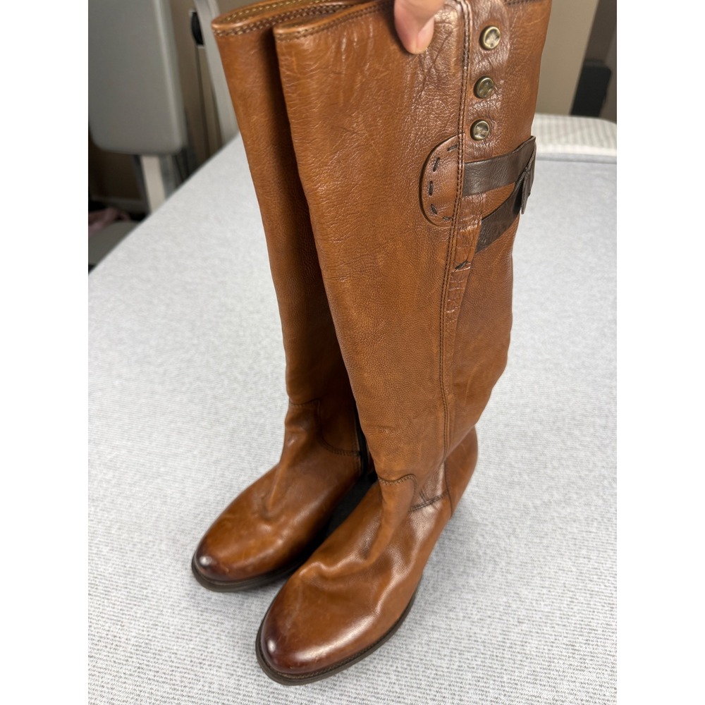 Clarks Maymie Stellar Cognac Leather Tall Riding Boots Block Heel Womens 8M - Picture 14 of 16